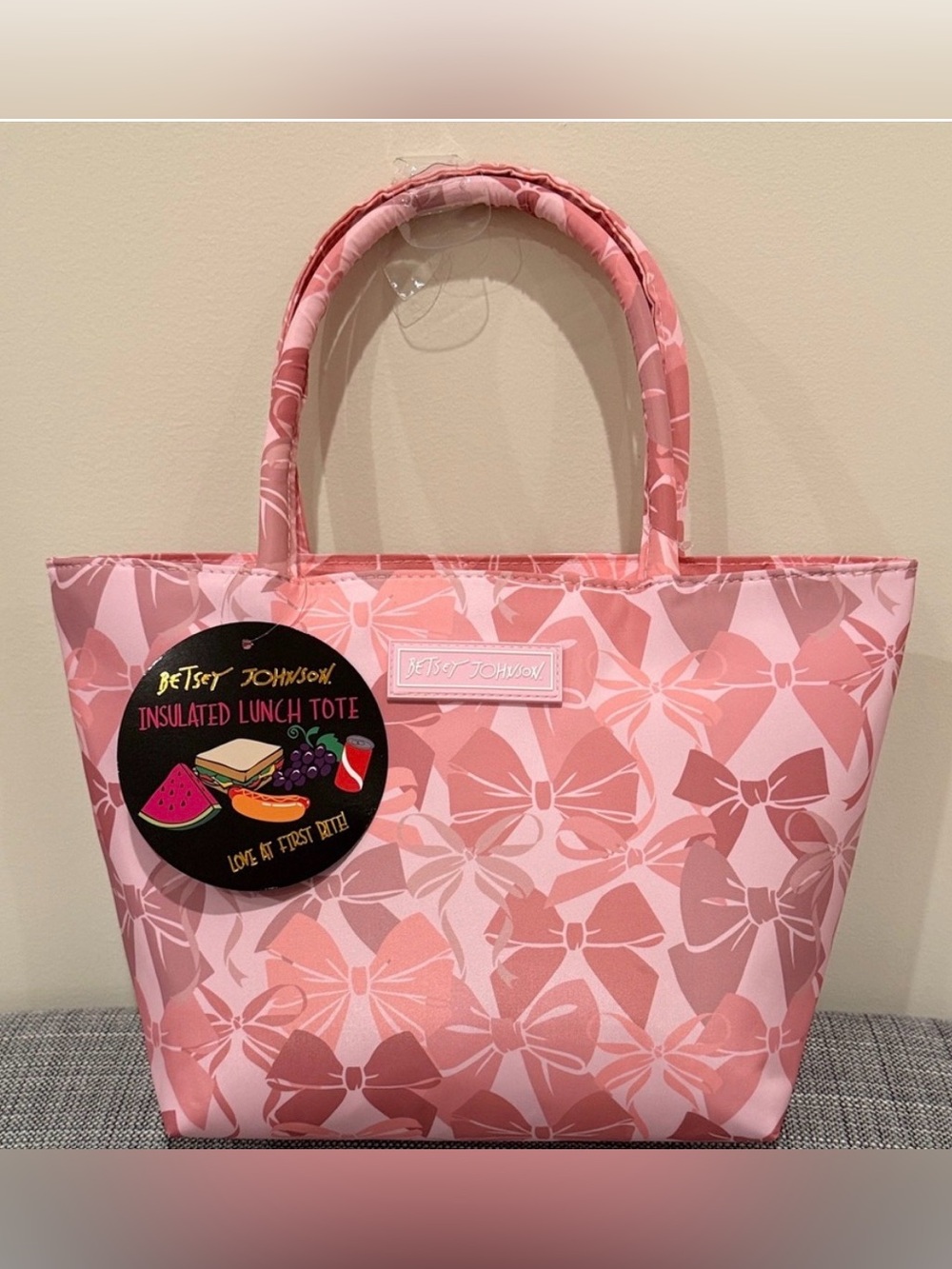 Betsey Johnson Pink Bow-Print Insulated Tote